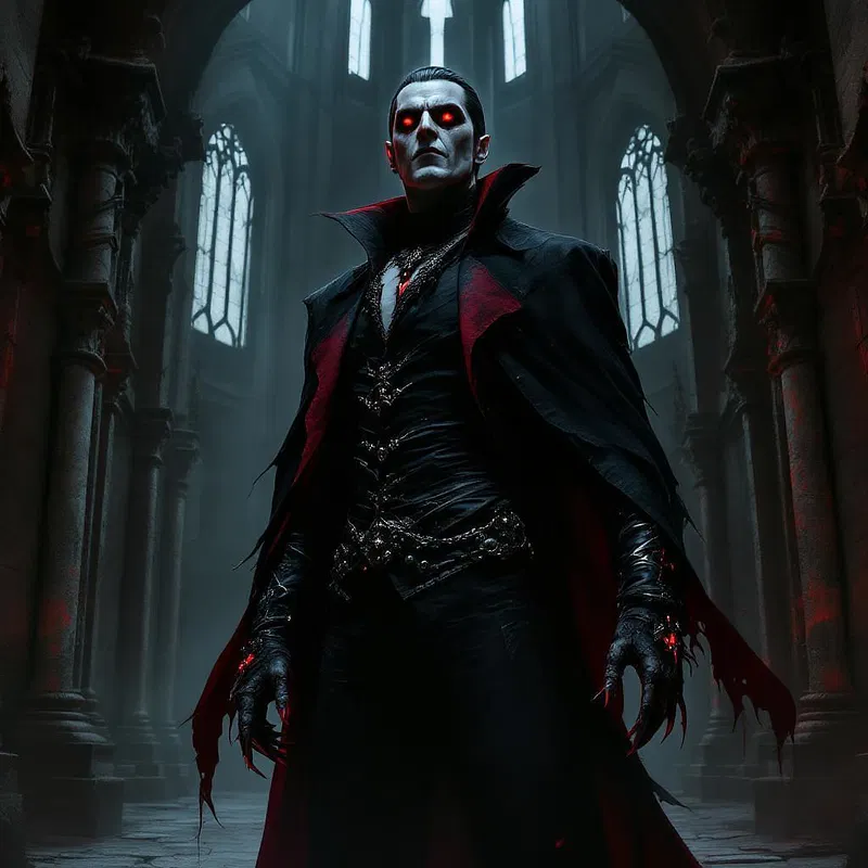 Vampire lord cosplay in gothic setting