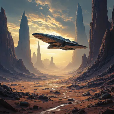 Spaceship landing on a distant planet