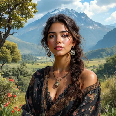 South American woman with natural landscape