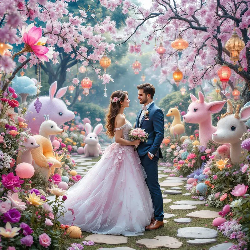 Whimsical garden pre-wedding photo