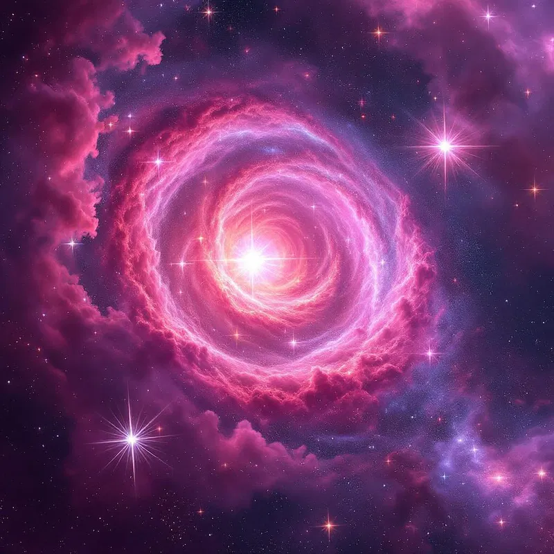 Swirling pink fever star clusters in space.