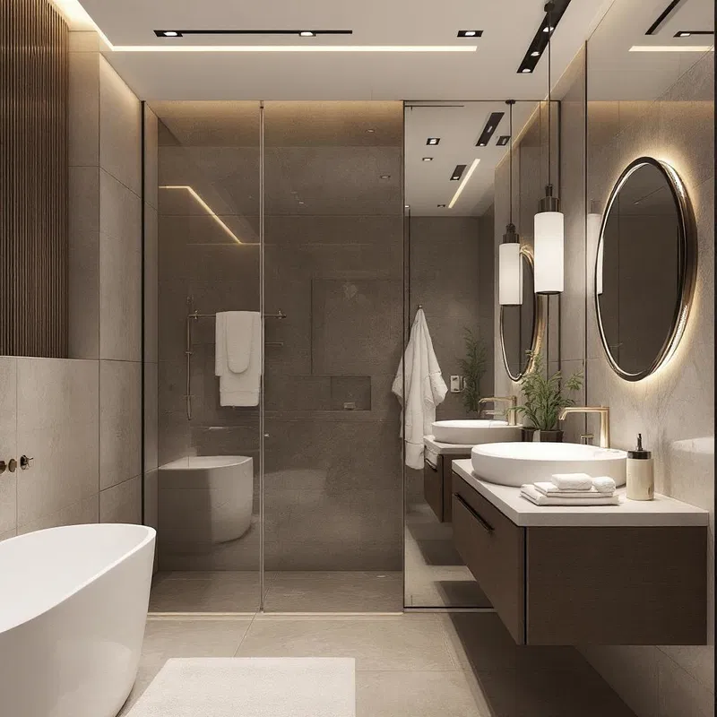 Contemporary bathroom design with AI-integrated technology.