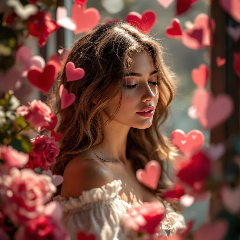 Hearts and roses in a valentine photoshoot