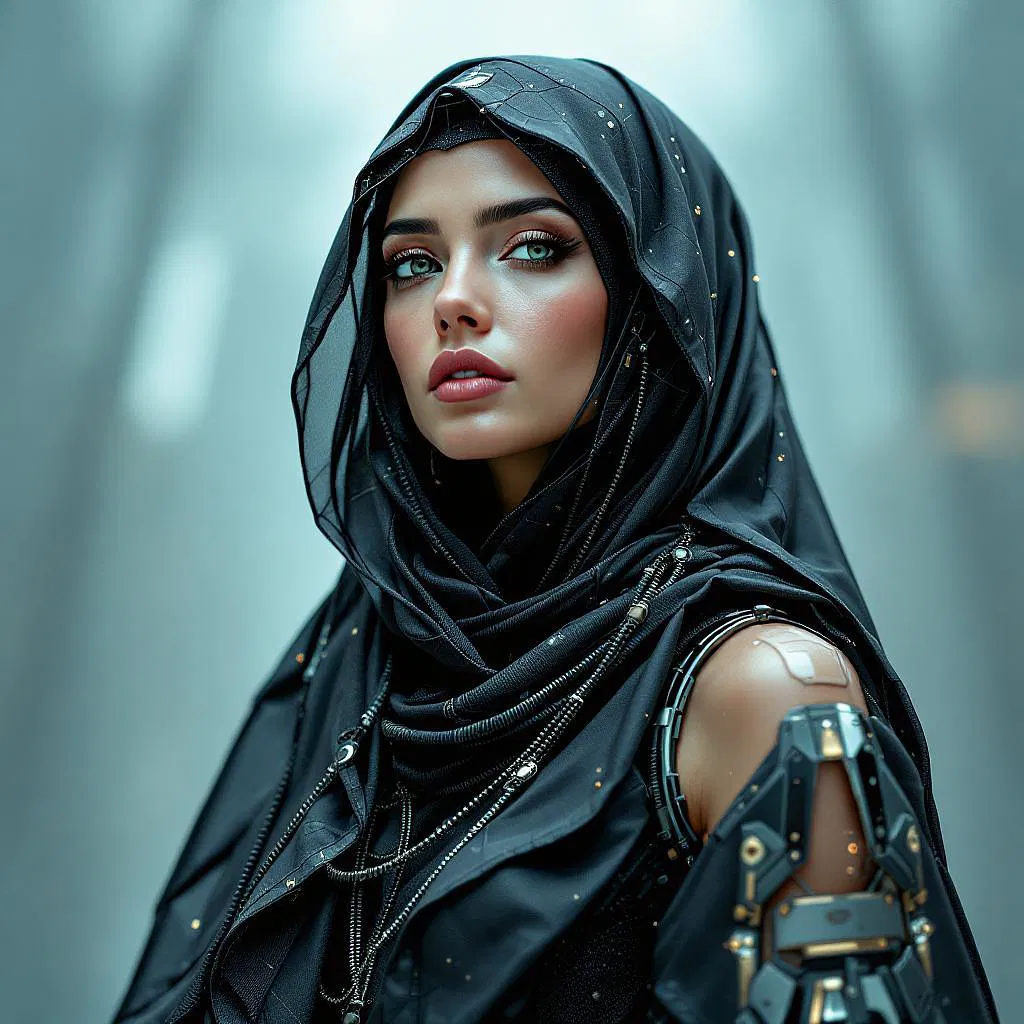 Middle Eastern woman depicted in a futuristic style