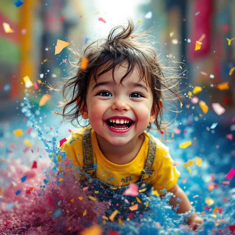 Portrait of a child with vibrant colors and dynamic composition.