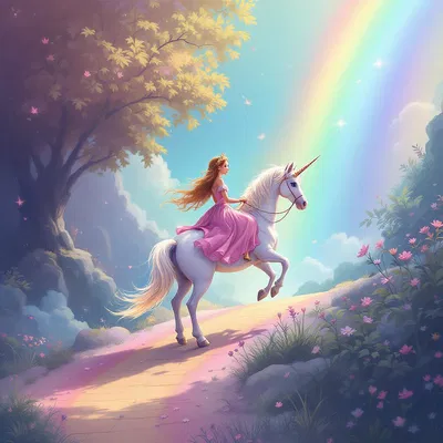 Princess and unicorn tale illustration