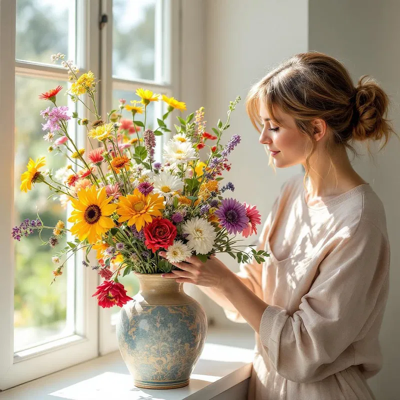 Tradwife arranging a bouquet