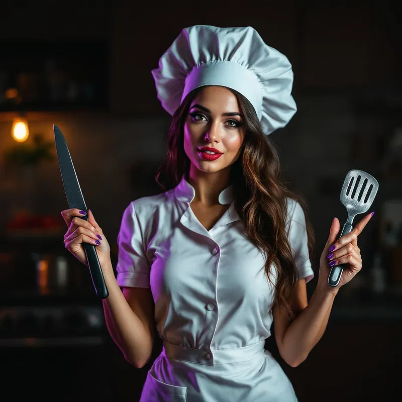 Naughty chef costume with kitchen accessories