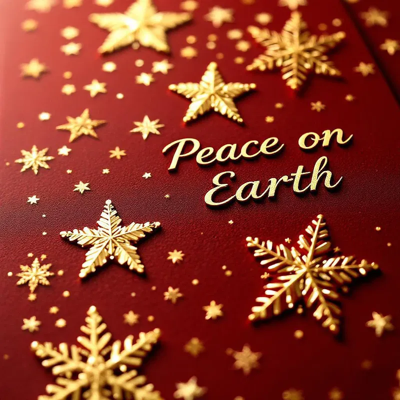 Gold embossed Christmas card with stars.