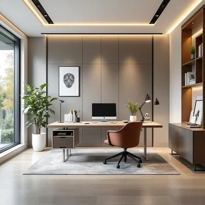 AI-enhanced home office with productivity-focused design.