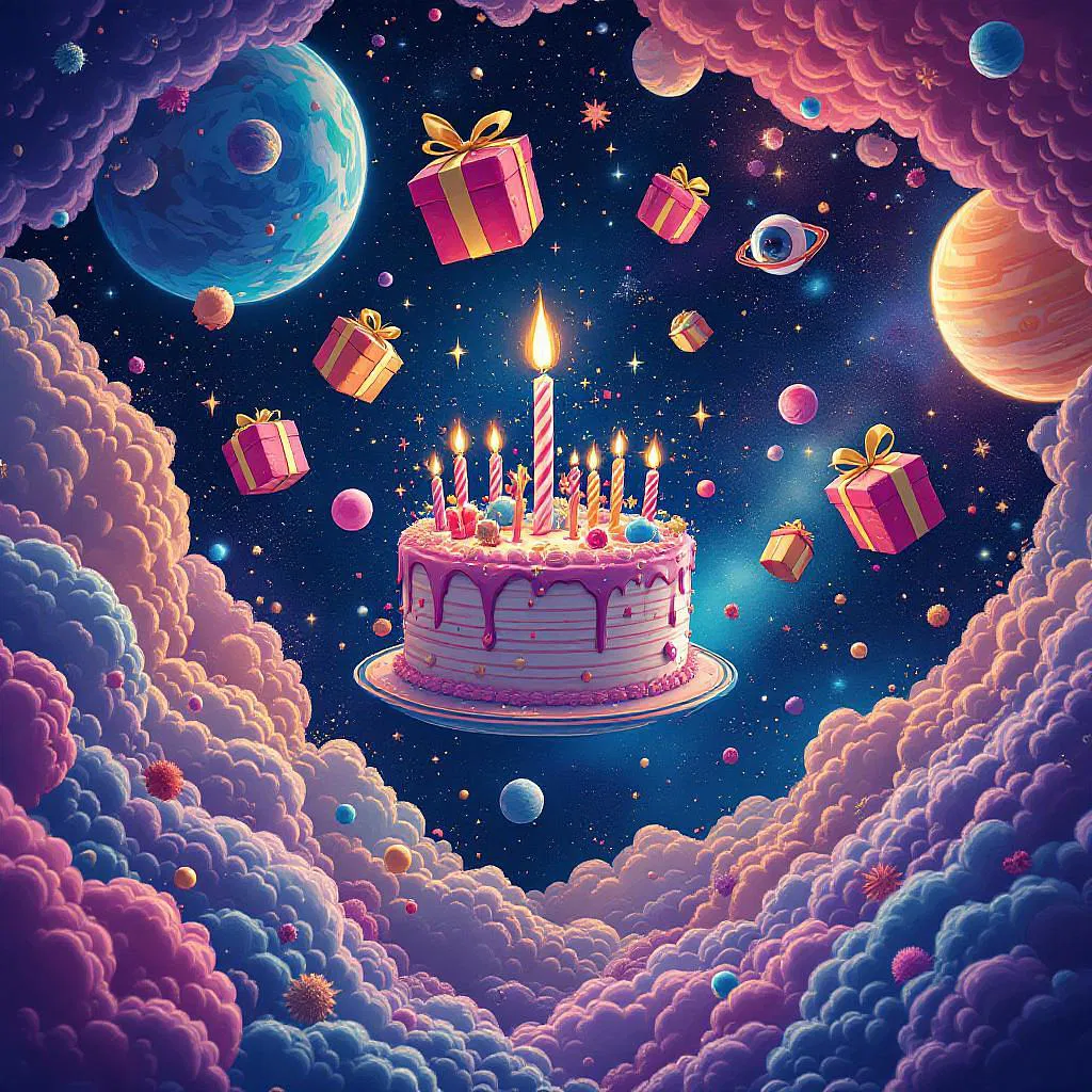 Artistic impression of birthday celebrations in space