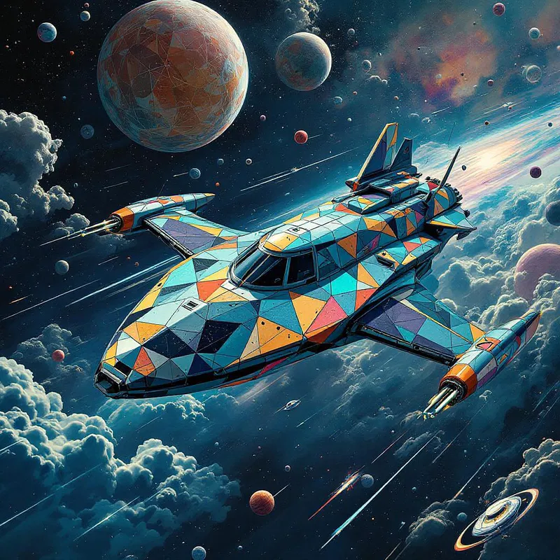 Spaceship with abstract geometric patterns