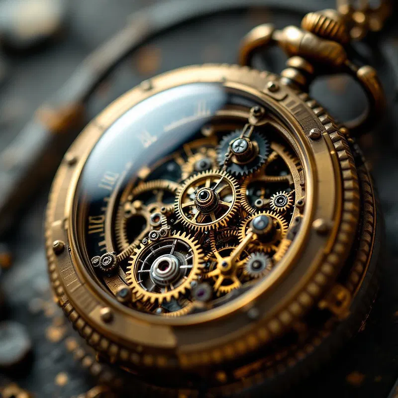 Steampunk-inspired pocket watch with moving gears