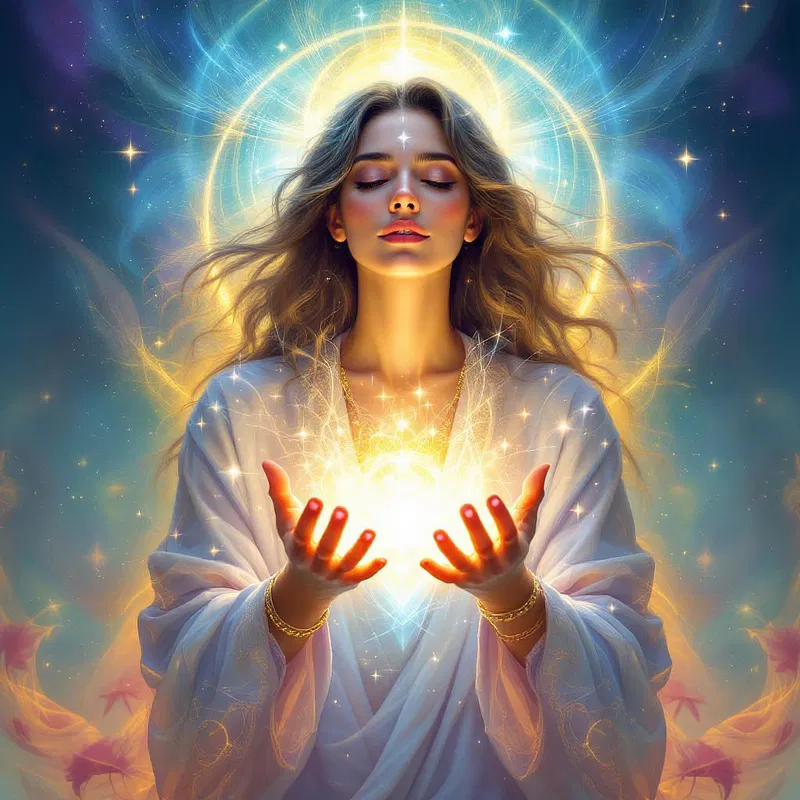 Healer with light emanating from palms