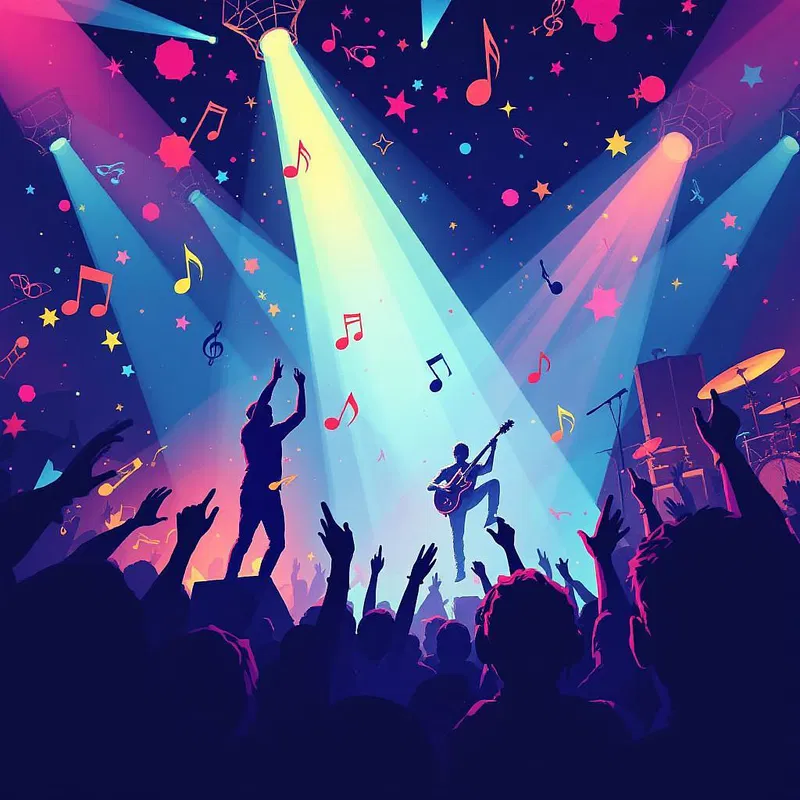 Promotional poster for a musical event with vibrant colors.