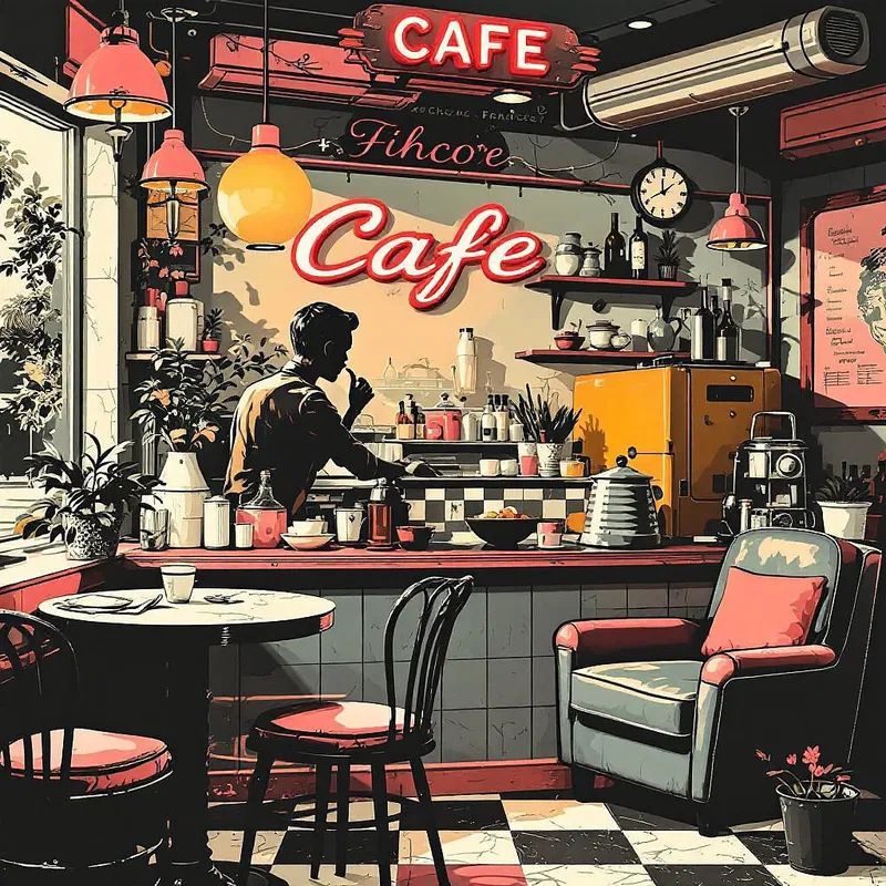 Retro graphic design of a café