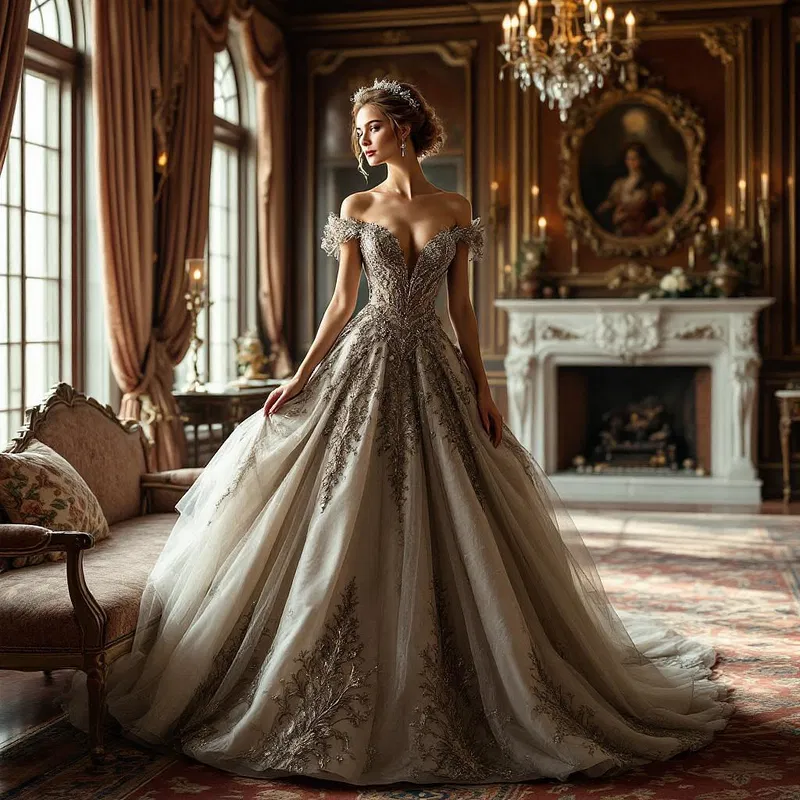 Elegant ball gown in an old-money manor