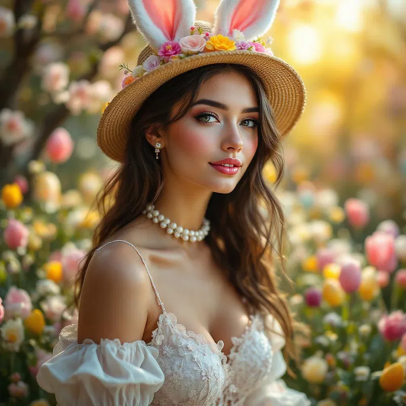 Captivating Easter portrait with an enchanting model