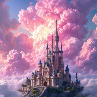 Fantasy castle under a pink fever sky.