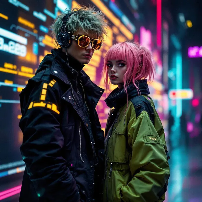 Cyberpunk fashion trends showcased in a digital presentation.