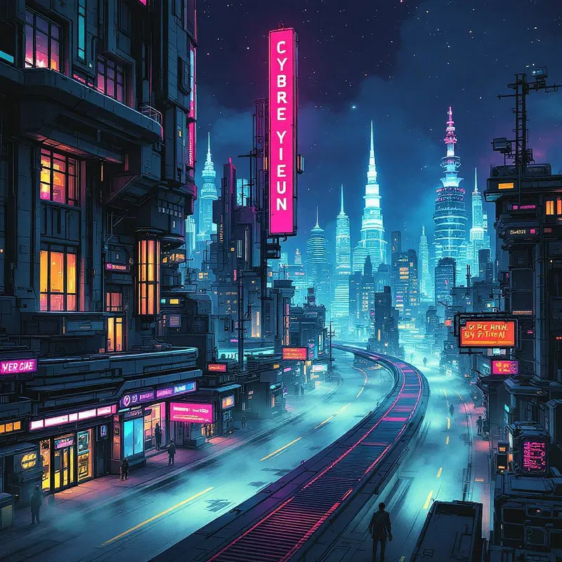 Cyberpunk cityscape in comic style