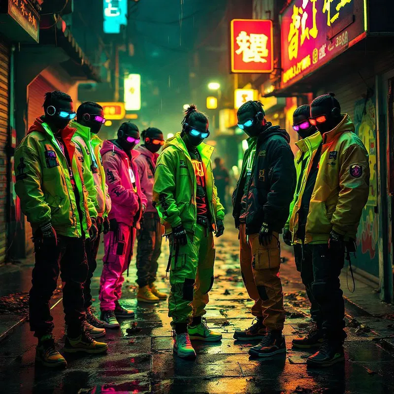 Neon-clad cyberpunk gang