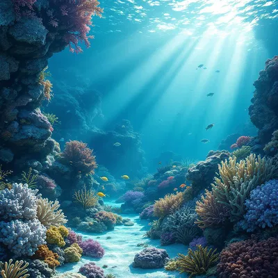 AI generated image of a serene ocean floor ecosystem