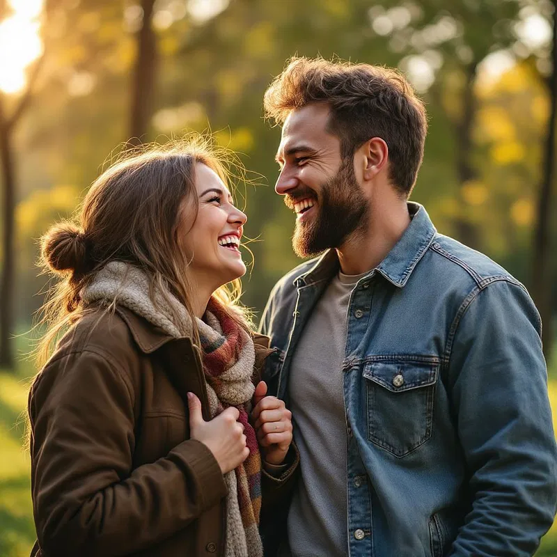 Postcrest AI dating photo with a couple sharing a laugh