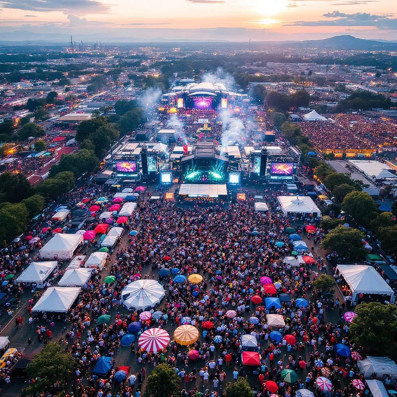 Breathtaking aerial view of music festival