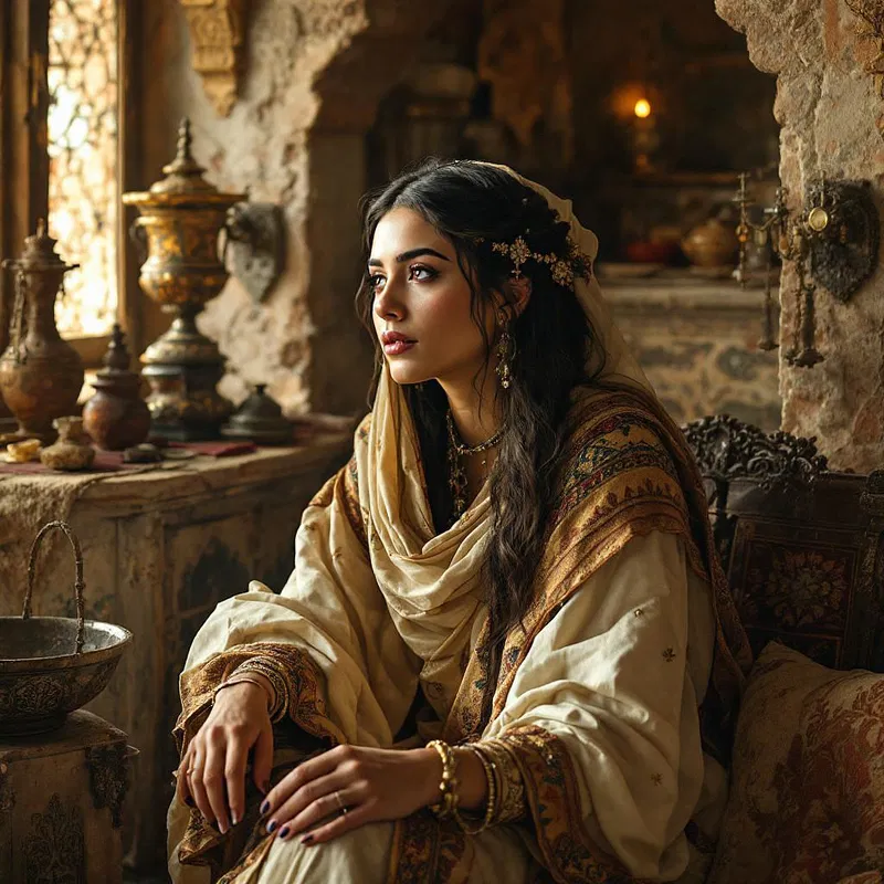 Middle Eastern woman in a traditional setting