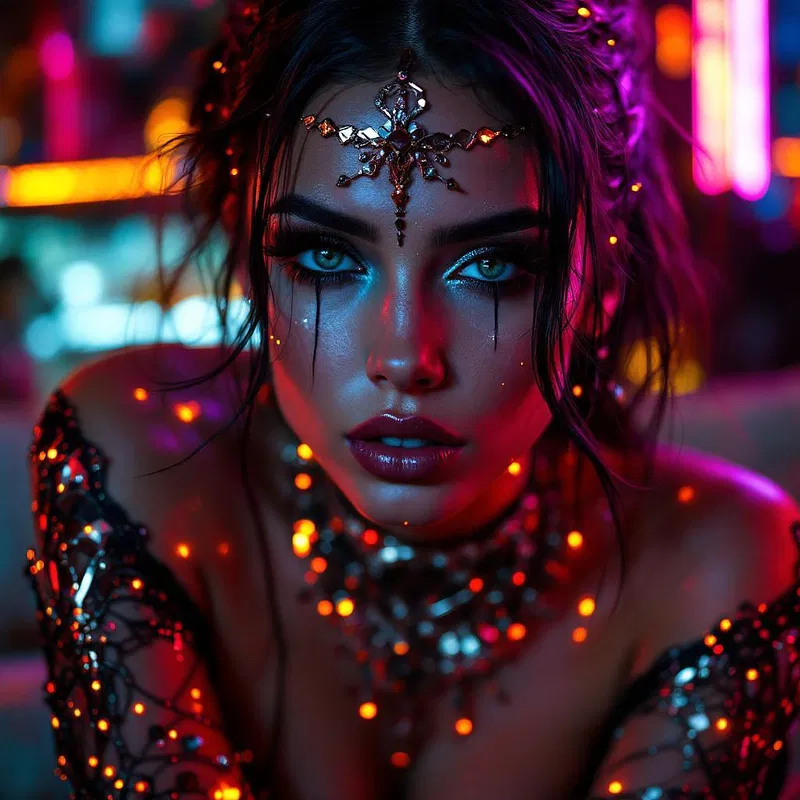 Cyberpunk model with metallic elements