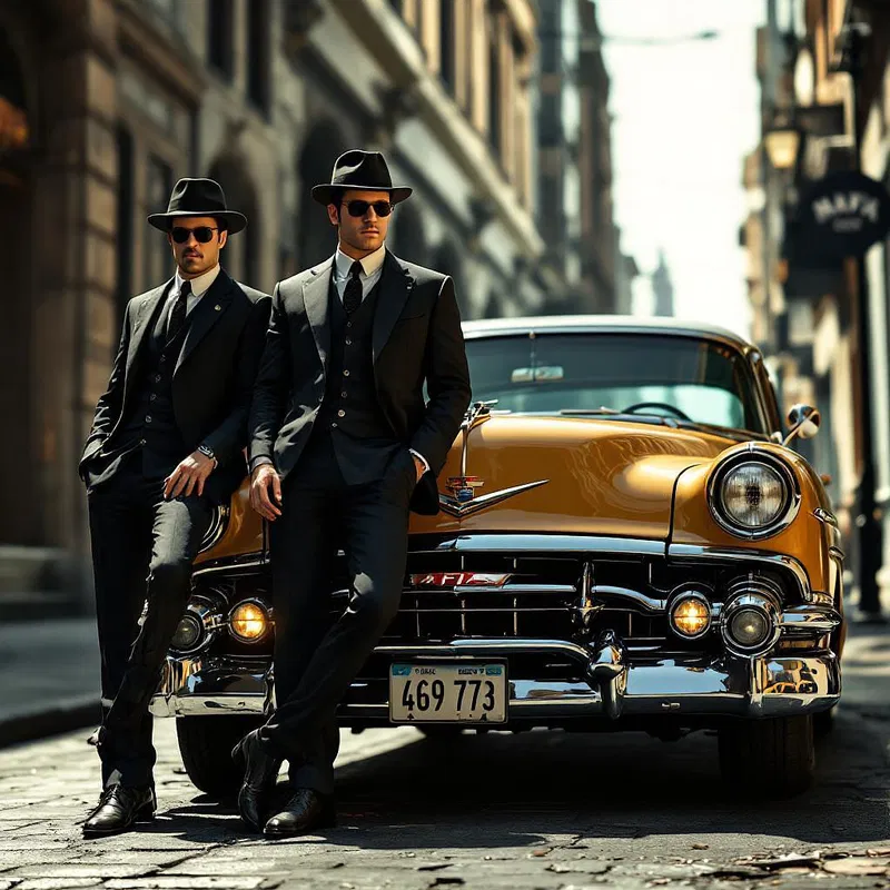 Mafia vintage car setting