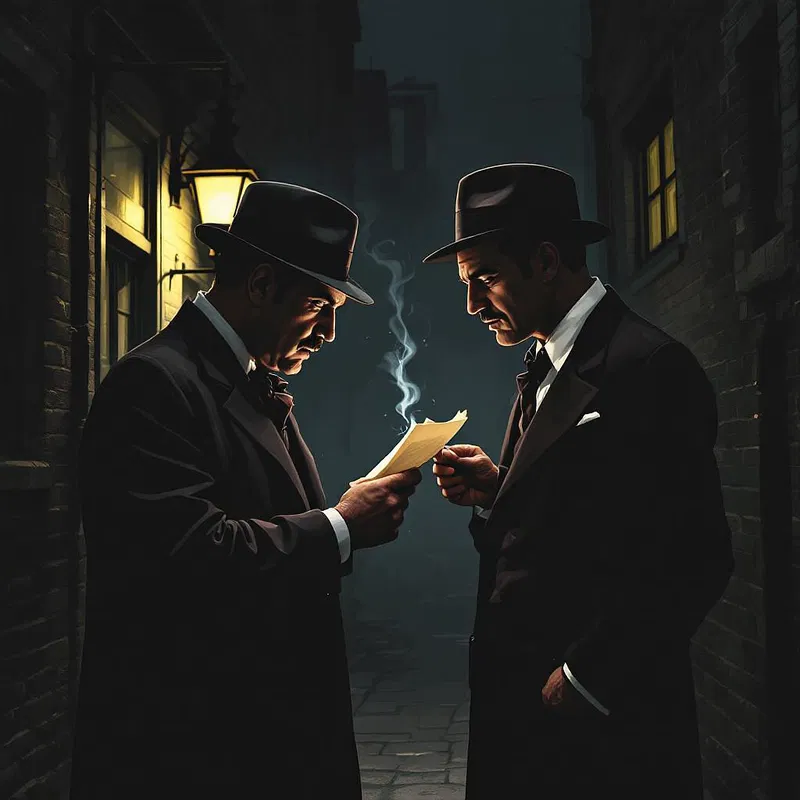 Mobsters exchanging a secret note