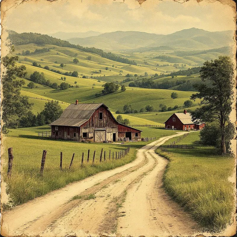 AI-generated vintage countryside postcard