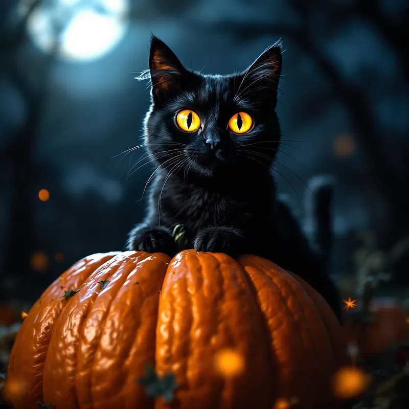 Black cat with glowing eyes