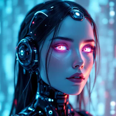 Futuristic AI avatar with neon accents