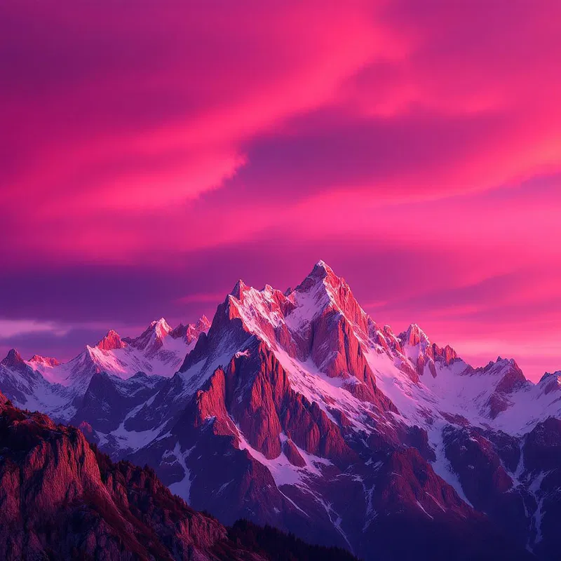 Majestic pink fever mountains during sunrise.