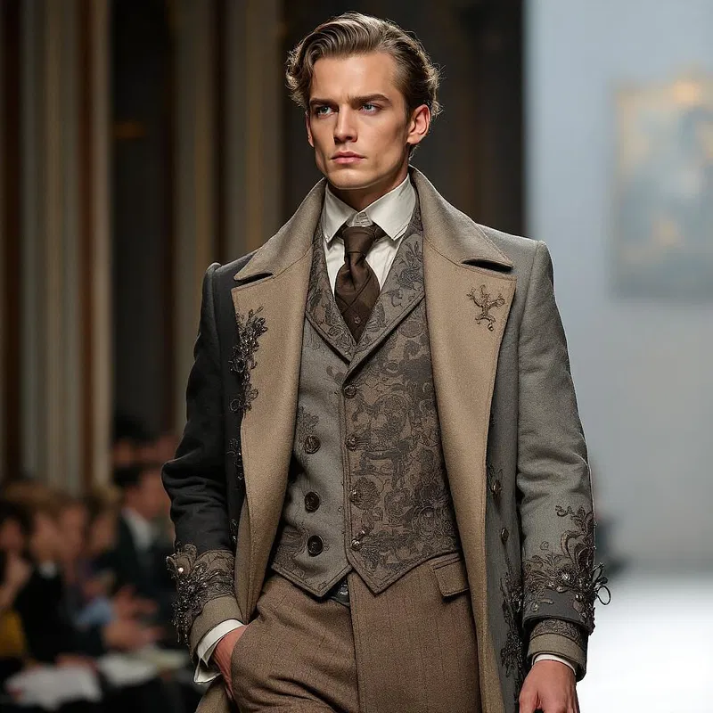 Sophisticated old-money inspired overcoat with intricate designs