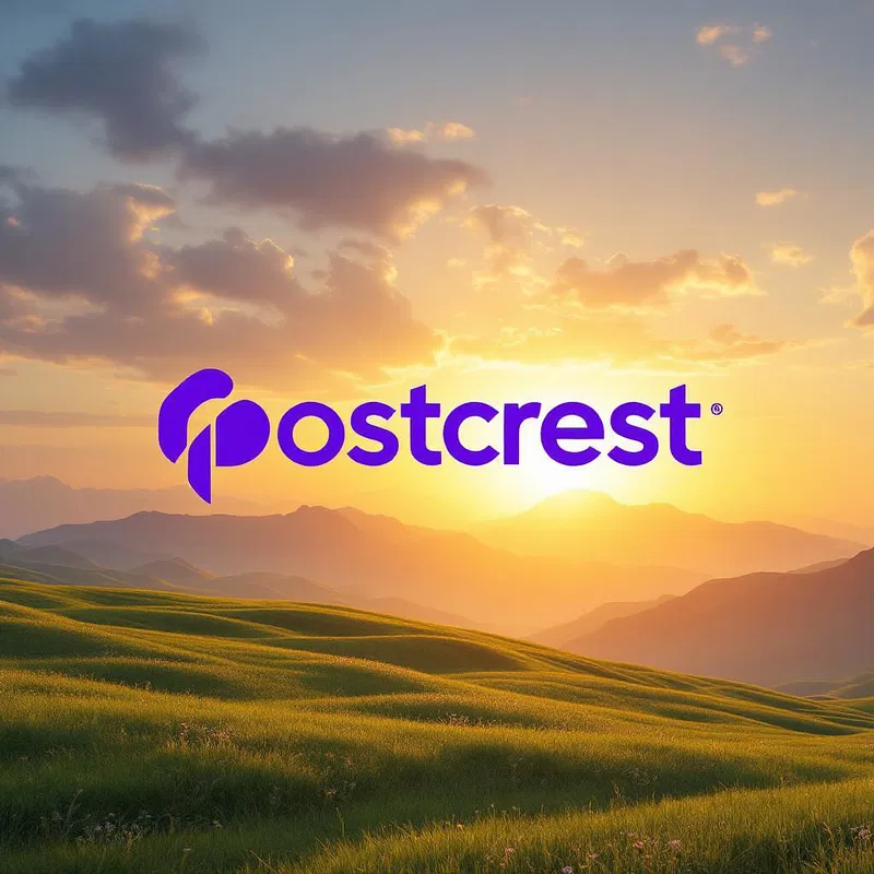 Sunrise to sunset landscape with time-lapse effect and Postcrest logo