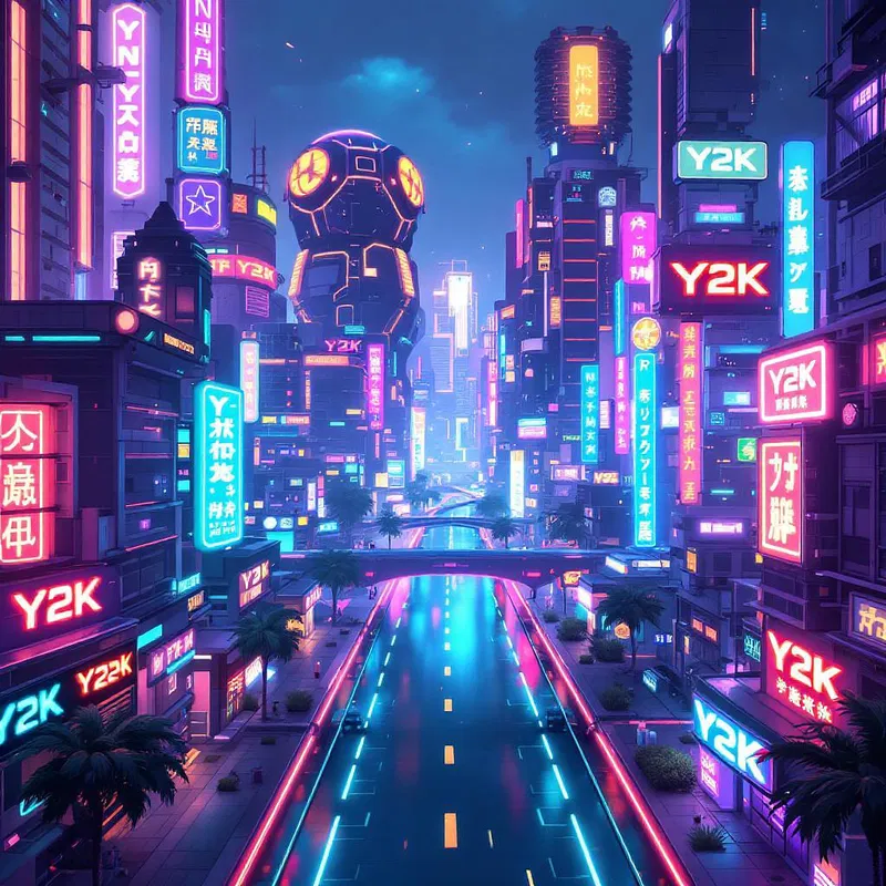 Futuristic Y2K cityscape