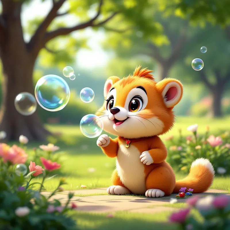 Charming animal with bubbles