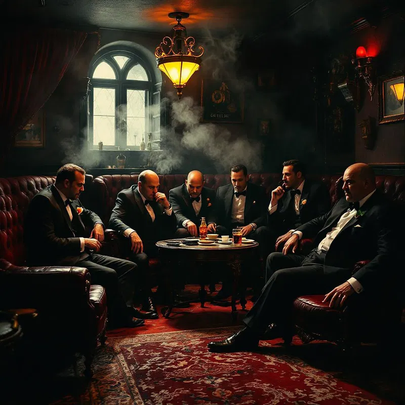 Mobster gathering in a hidden club