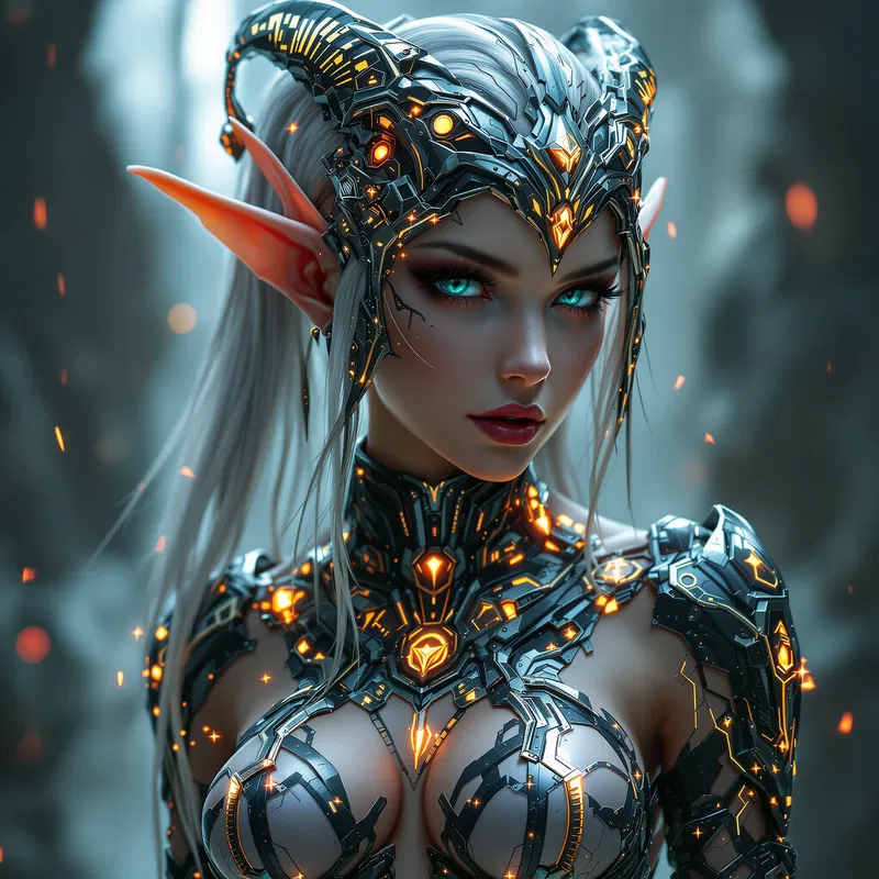 Mesmerizing sexy elf costume artwork with futuristic flair