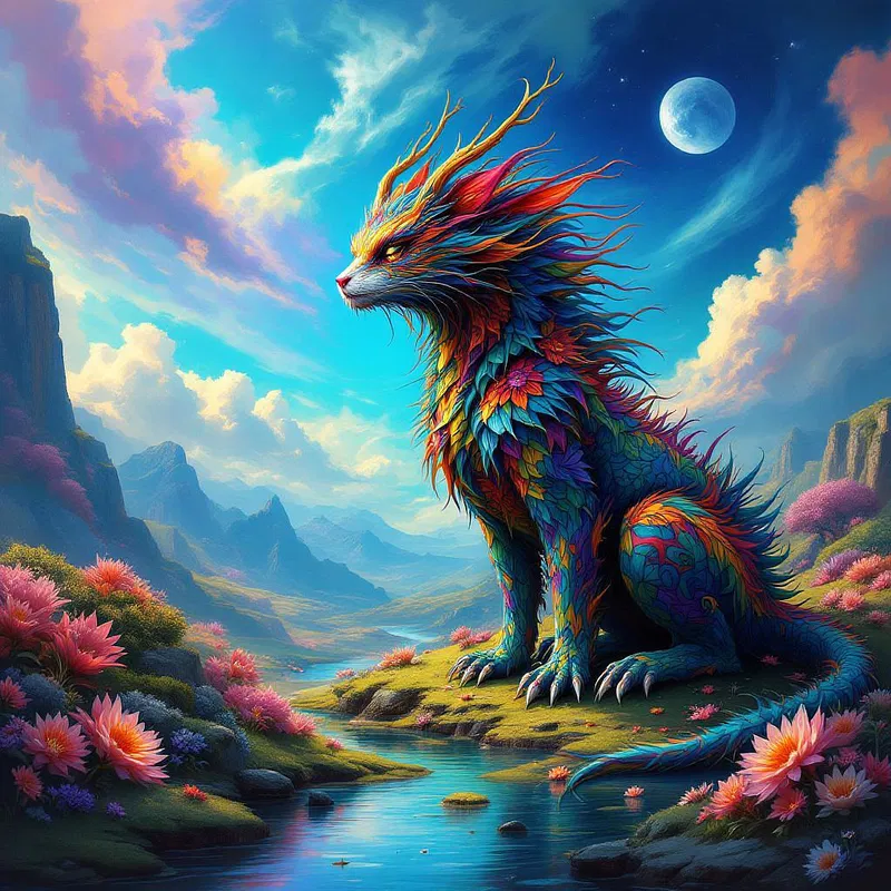 Hybrid creature on a colorful landscape