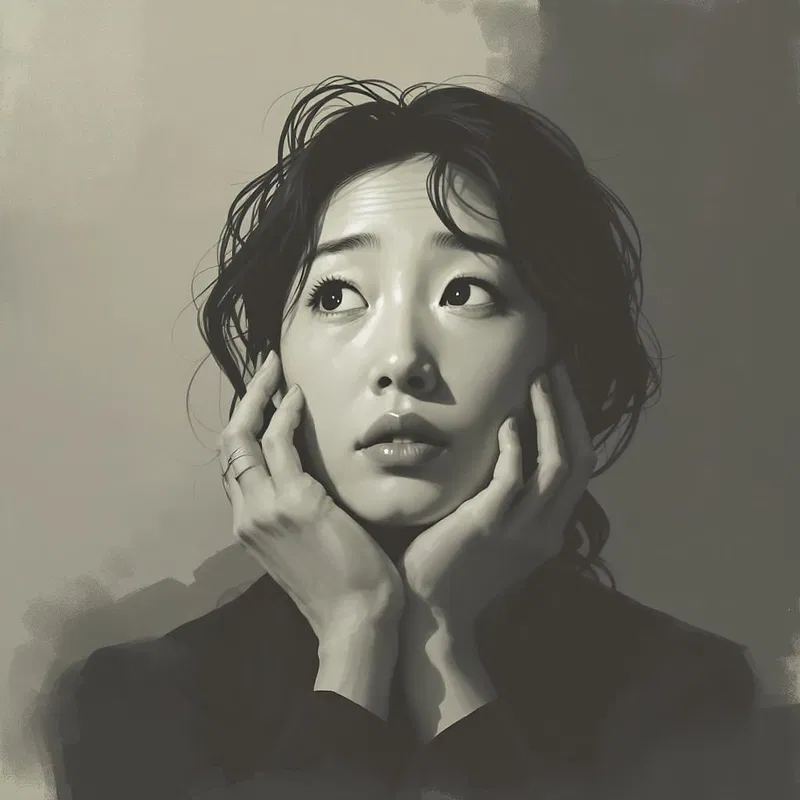 AI generated image of a thoughtful Asian woman