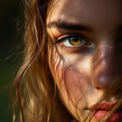 Close-up portrait of a woman with sunlight glow