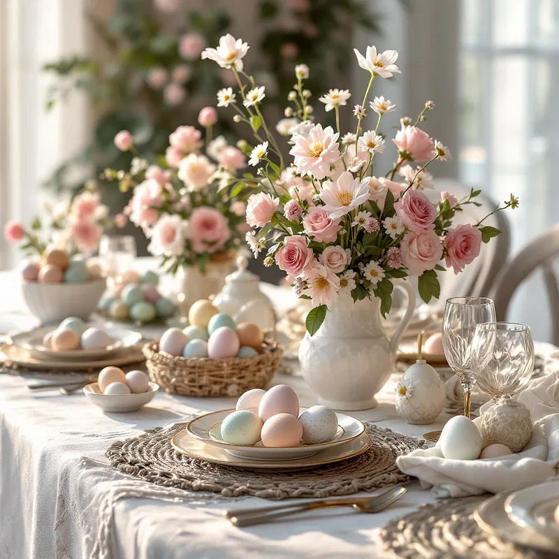 Elegant Easter brunch table setting