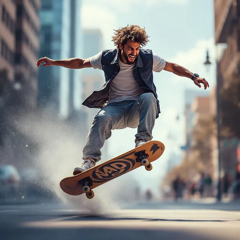 Dynamic AI image of a man skateboarding