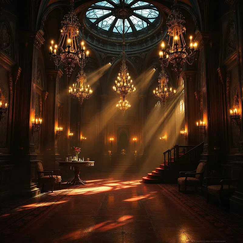 Gothic-inspired ballroom with chandeliers