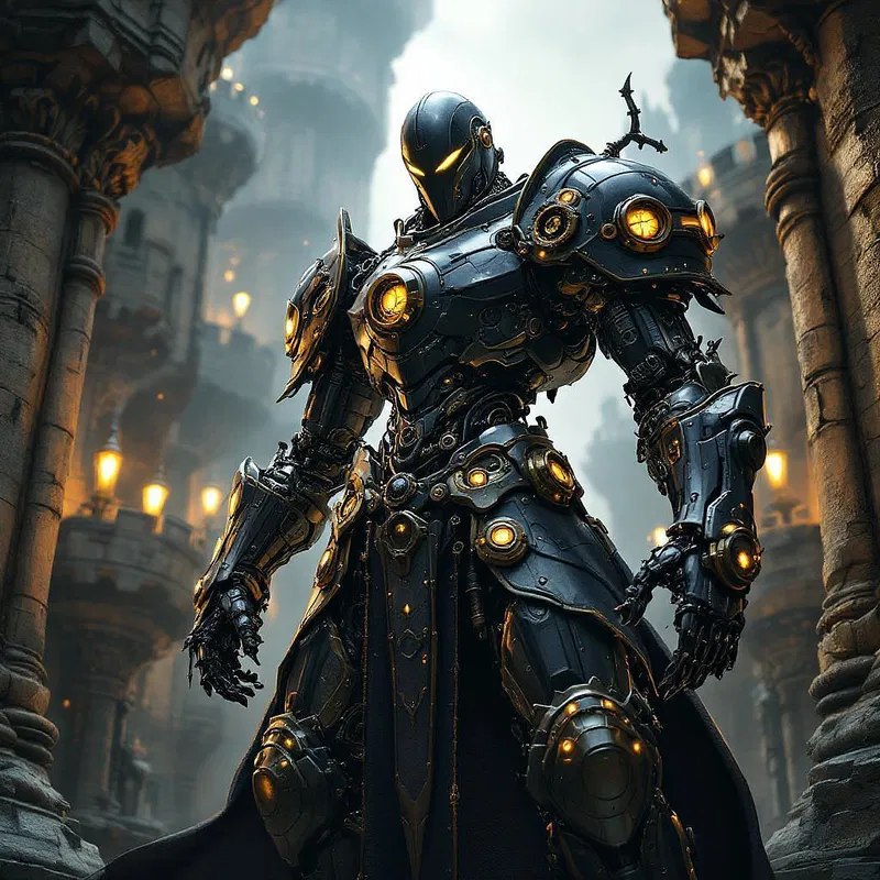 Steampunk-inspired mechanical knight armor